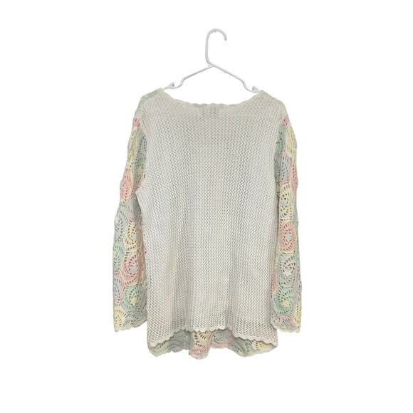 VTG BFA Classics Medallion Crochet Pastel Pullover Long Sleeve Sweater Size XL - Picture 2 of 6